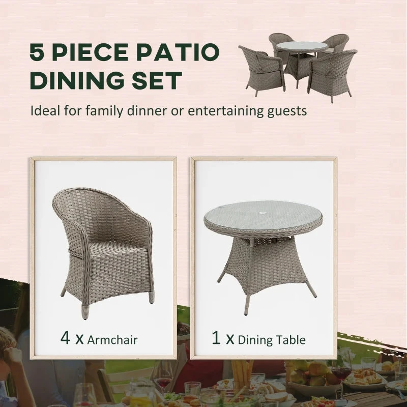 Outsunny Rattan Dining Set 4 Seater - Grey 5 Outsunny Rattan Dining Set 4 Seater - Grey - Image 5