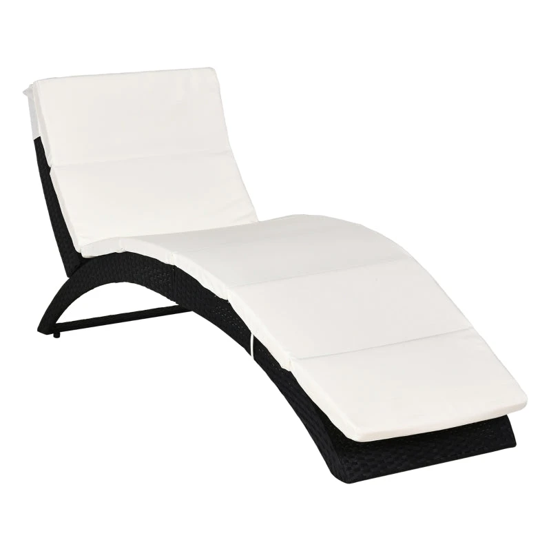 Outsunny Foldable Rattan Single Lounger - Black 1 Outsunny Foldable Rattan Single Lounger - Black