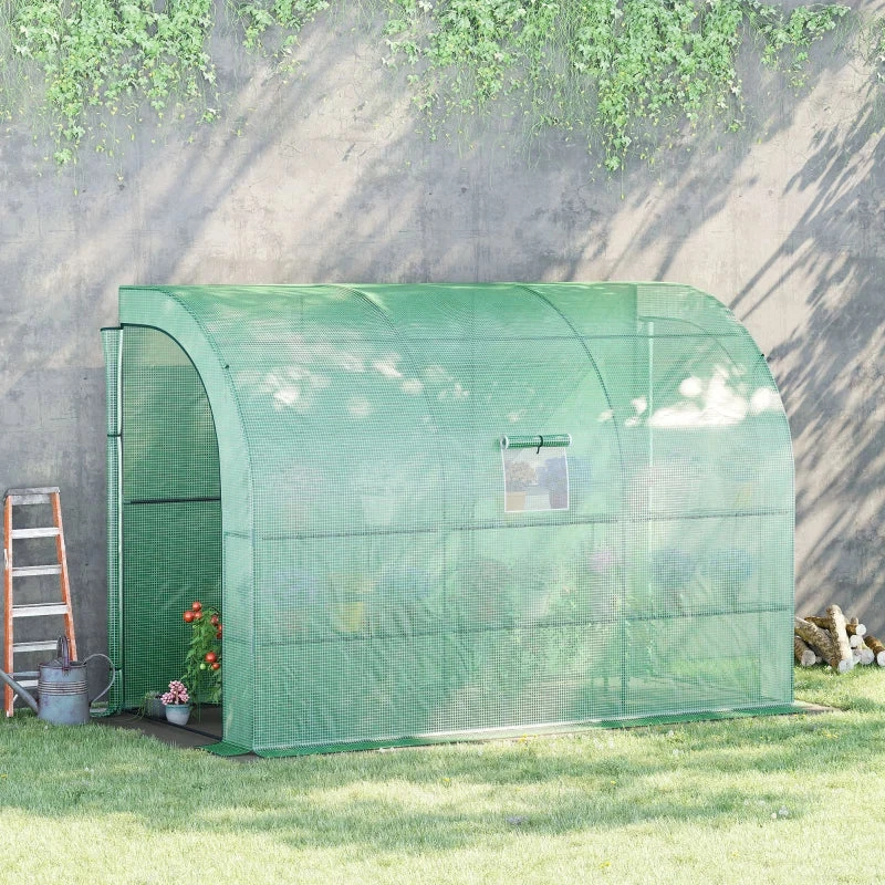 Outsunny Lean To Greenhouse 300L X 150W X 215Hcm - Green 2 Outsunny Lean To Greenhouse 300L X 150W X 215Hcm - Green - Image 2