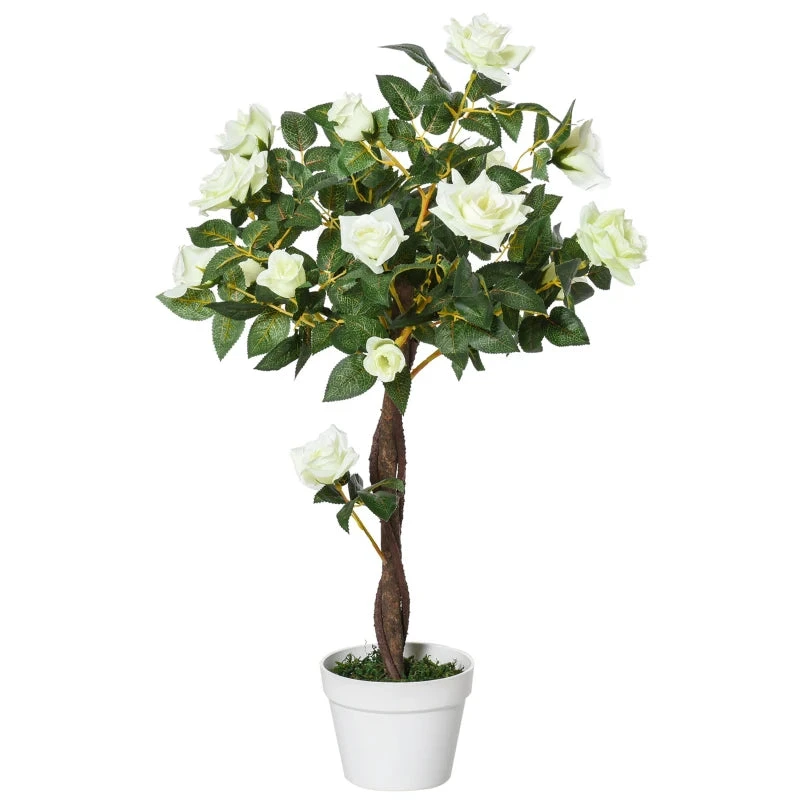 Outsunny Artificial Rose Tree And Planter For Indoor & Outdoor Use - White And Green 1 Outsunny Artificial Rose Tree And Planter For Indoor & Outdoor Use - White And Green