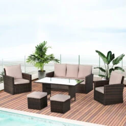 Outsunny Rattan Sofa Sets With Footstool - Brown -OUTSUNNY Store x9B90f1818b352c20 jpg