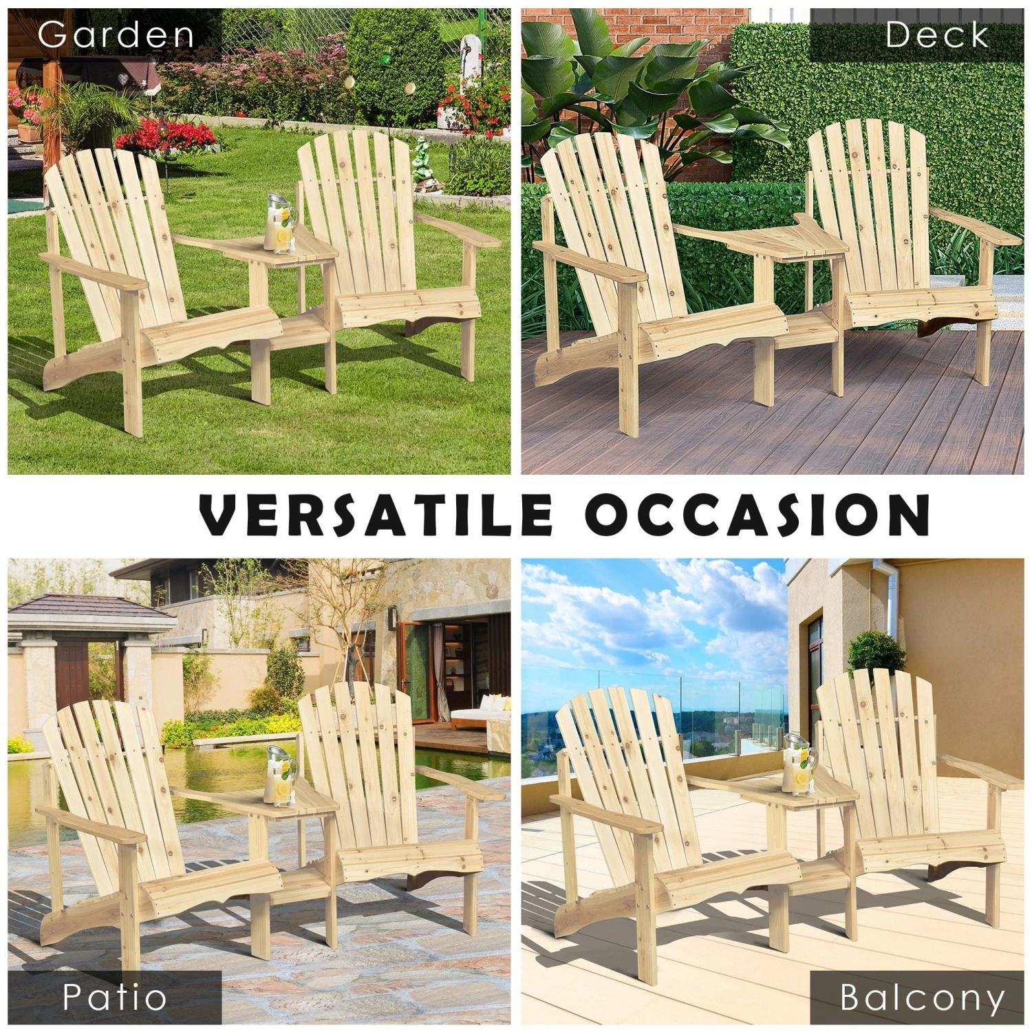 Outsunny Adirondack Chairs - Natural 6 Outsunny Adirondack Chairs - Natural - Image 6