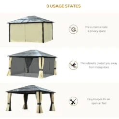 Outsunny 3.6 X 4m Hardtop Gazebo Canopy With Polycarbonate Roof And Aluminium Frame, Garden Pavilion With Mosquito Netting And Curtains 13 Outsunny 3.6 X 4m Hardtop Gazebo Canopy With Polycarbonate Roof And Aluminium Frame, Garden Pavilion With Mosquito Netting And Curtains -OUTSUNNY Store xAcb3017e906a85c8 75940263 45a1 4316 9b88 b13521d68a75