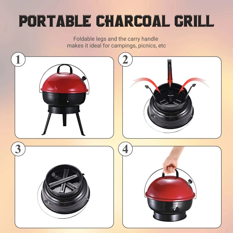 Outsunny Compact Portable Charcoal BBQ Grill - Red 12 Outsunny Compact Portable Charcoal BBQ Grill - Red - Image 12