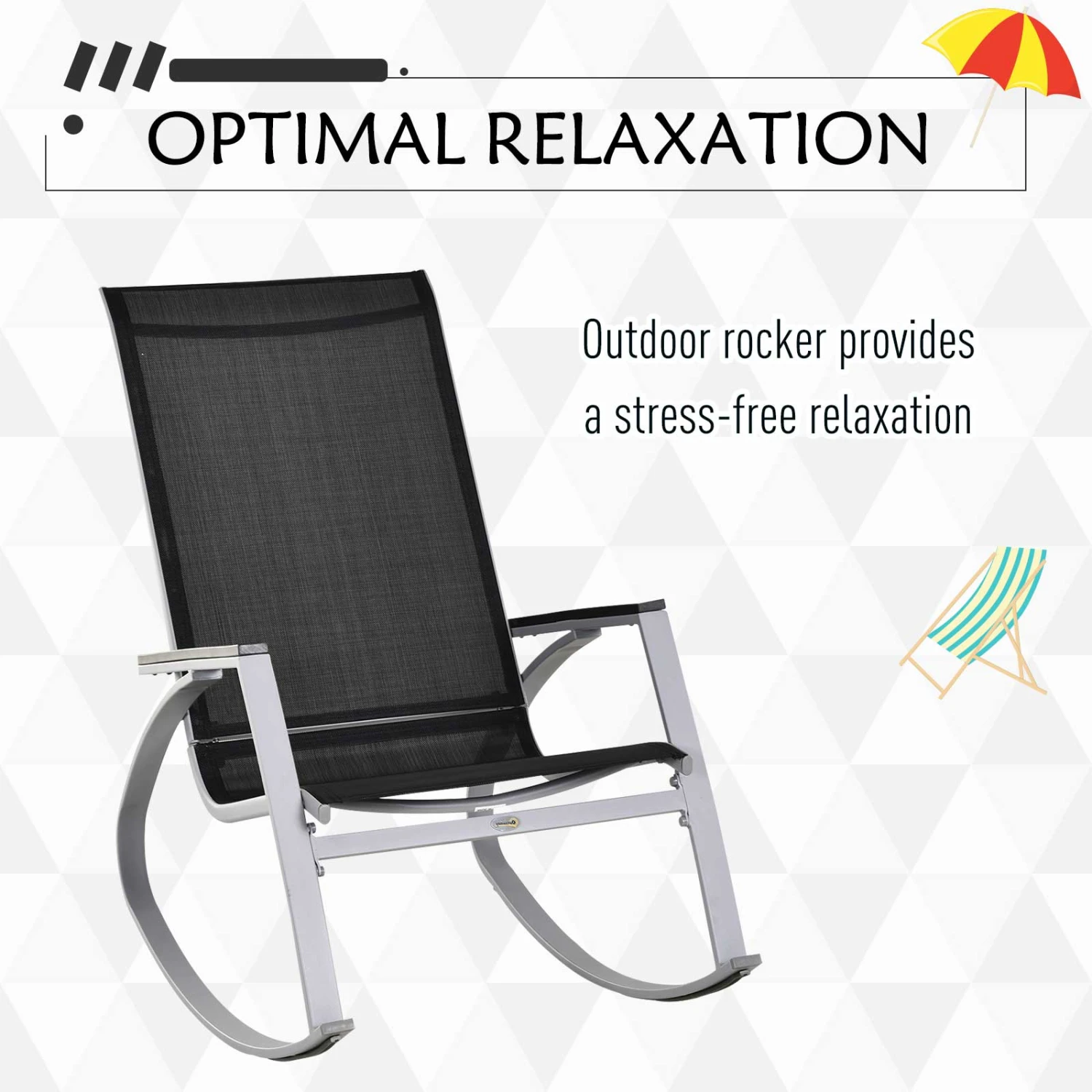 Outsunny Rocking Chair Sun Lounger Garden Seat Patio High Back Texteline Black 7 Outsunny Rocking Chair Sun Lounger Garden Seat Patio High Back Texteline Black - Image 7