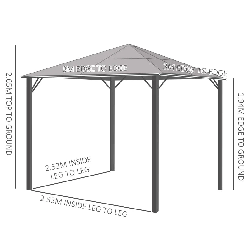 Outsunny Hardtop Gazebo With Aluminium Frame And Curtains 3 X 3m - Black 3 Outsunny Hardtop Gazebo With Aluminium Frame And Curtains 3 X 3m - Black - Image 3