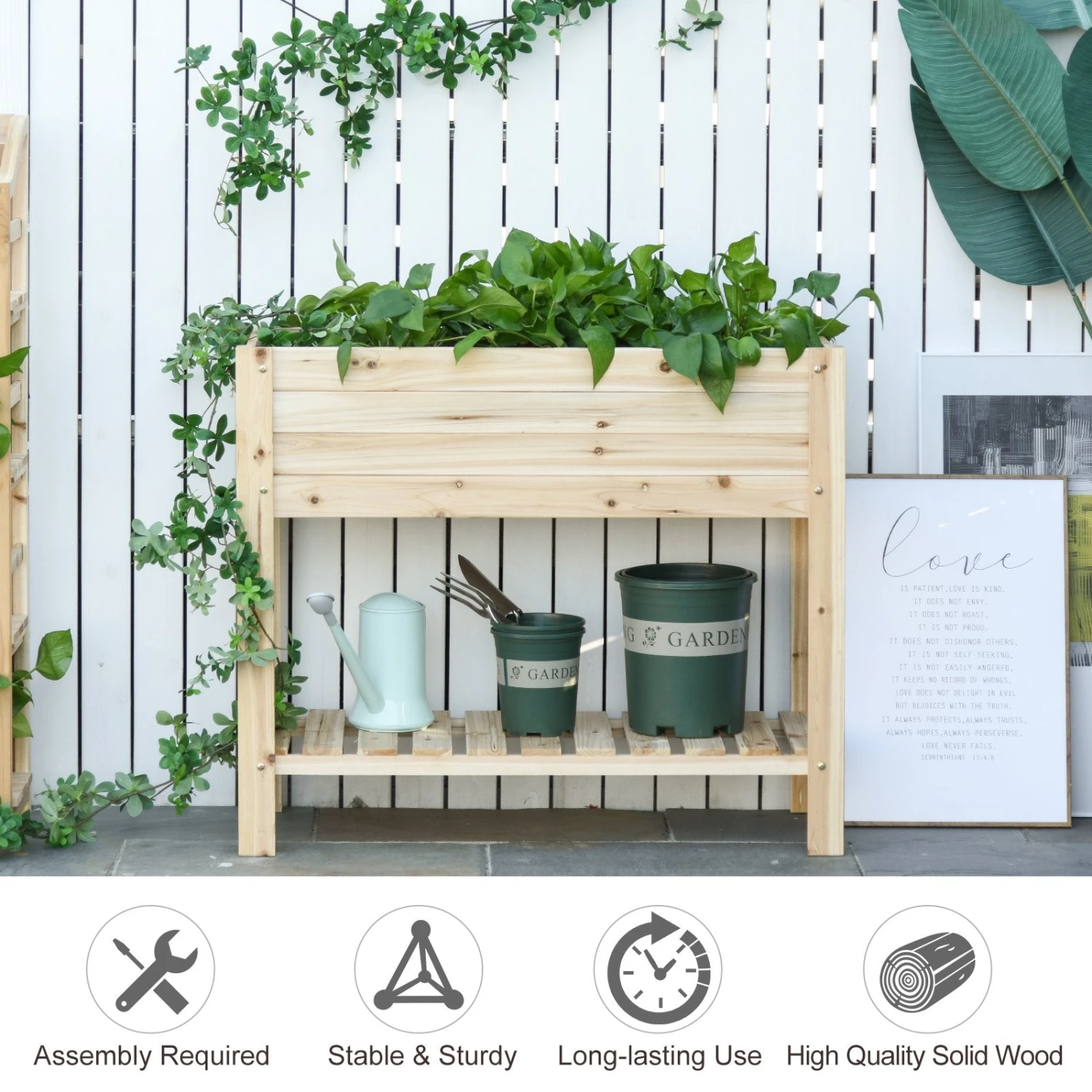 Outsunny Wooden Raised Plant Stand 100 X 40 X 84cm 4 Outsunny Wooden Raised Plant Stand 100 X 40 X 84cm - Image 4
