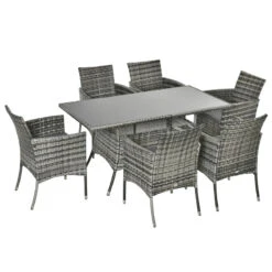 Outsunny 7pc Rattan Garden Furniture Dining Set Wicker Patio Conservatory Seater -OUTSUNNY Store zUKdaa17eecc2921c jpg