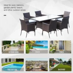 Outsunny Rattan Garden Furniture Dining Set 6-seater Patio Rectangular Table Cube Chairs Outdoor Fire Retardant Sponge Brown -OUTSUNNY Store zYl75617eecc29833 074c2cf8 919a 4c6e 9513 03a61cd7d3f5